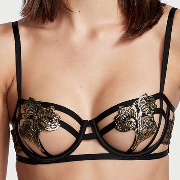 1423 VICTORIA'S SECRET BLACK GOLD Strappy Embroidered Open Cup Balconett… - Picture 11 of 11